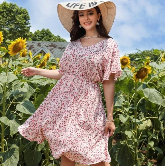 Shein Dresses | Shein Butterfly Sleeve Dress | Color: Pink/Red | Size: Xxl | Bmgreen23's Closet
